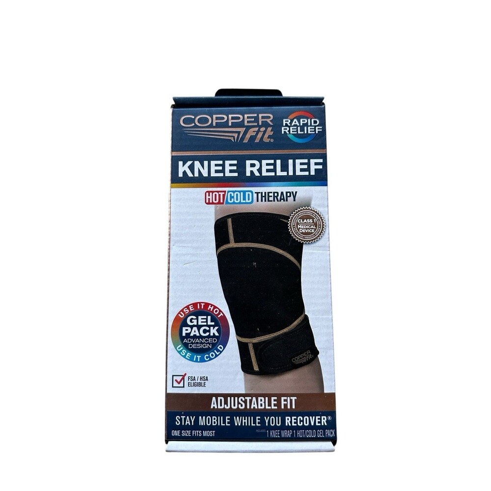 Copper Fit Rapid Relief Knee Compression Wrap With Hot & Cold Therapy Black